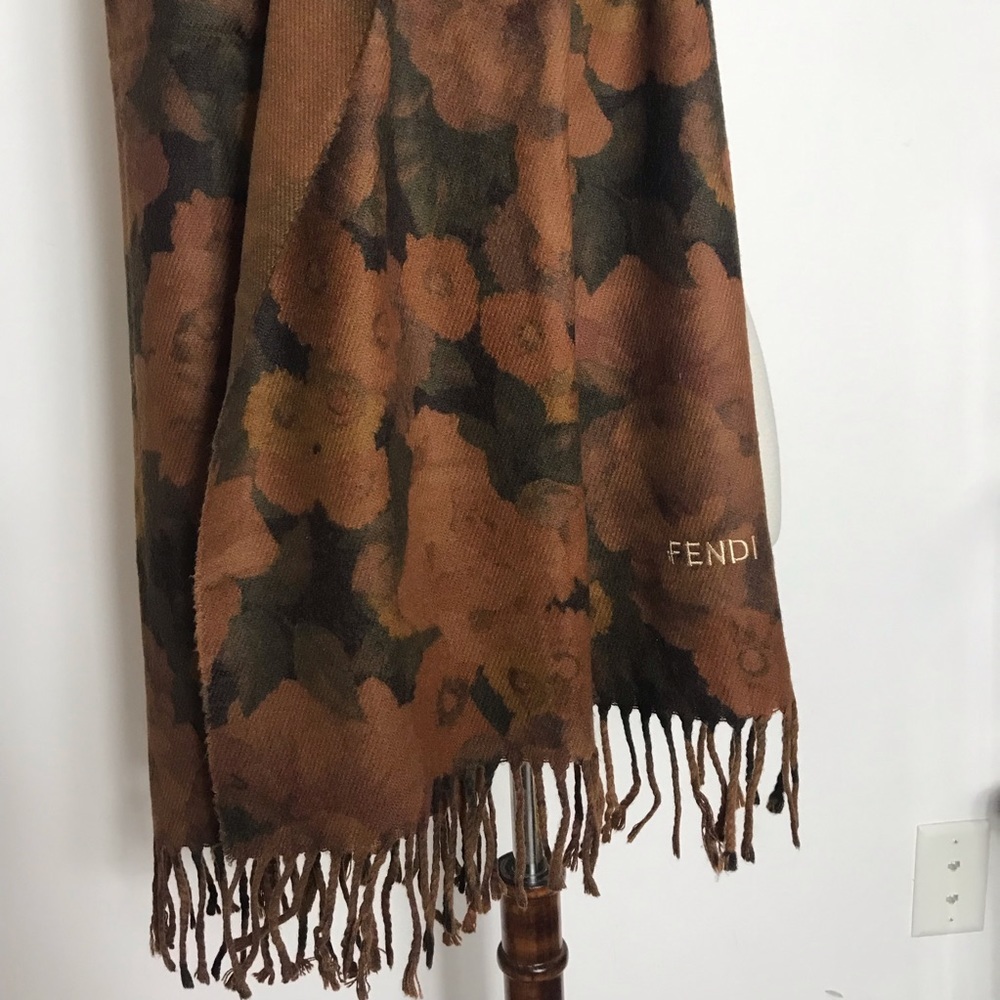 Fendi Vintage Wool Floral Print Scarf